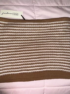 Freshman Brown and White Striped Off‑the‑Shoulder Sweater